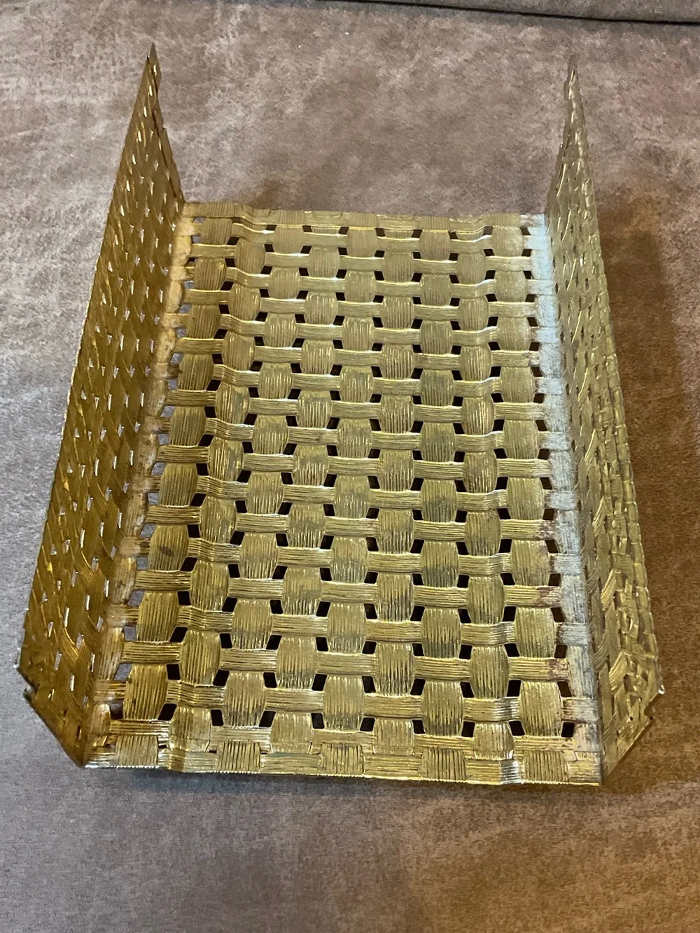 Vintage Stylebuilt Brass Basketweave Tissue/Napkin Holder